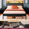 thumbnail image 3 of Base Cama Matrimonial Led Usb C Repisas Cabecera Acero 300kg, 3 of 9