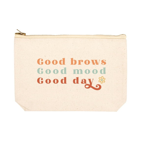 Koyal Wholesale Funny Makeup Bag Canvas Cosmetic Bag with Zipper Good Brows Good Mood Good Day Makeup Pouch 6.5 x 9 Inch
