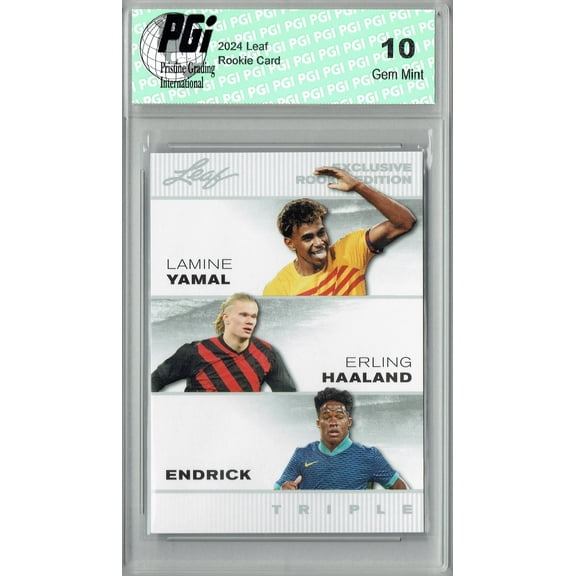 Lamine Yamal 2024 Leaf #ERE05 Triple Rookie Card Endrick Erling Haaland PGI 10