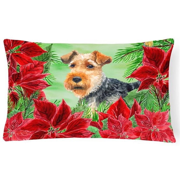 Carolines Treasures CK1348PW1216 Welsh Terrier Poinsettas Coussin Décoratif en Toile