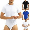 thumbnail image 4 of HEVIRGO Bodysuit Pajamas Bodybuilding Short Sleeve Solid Color Crew Neck Men One Piece Underwear Romper for Home,Black L, 4 of 10