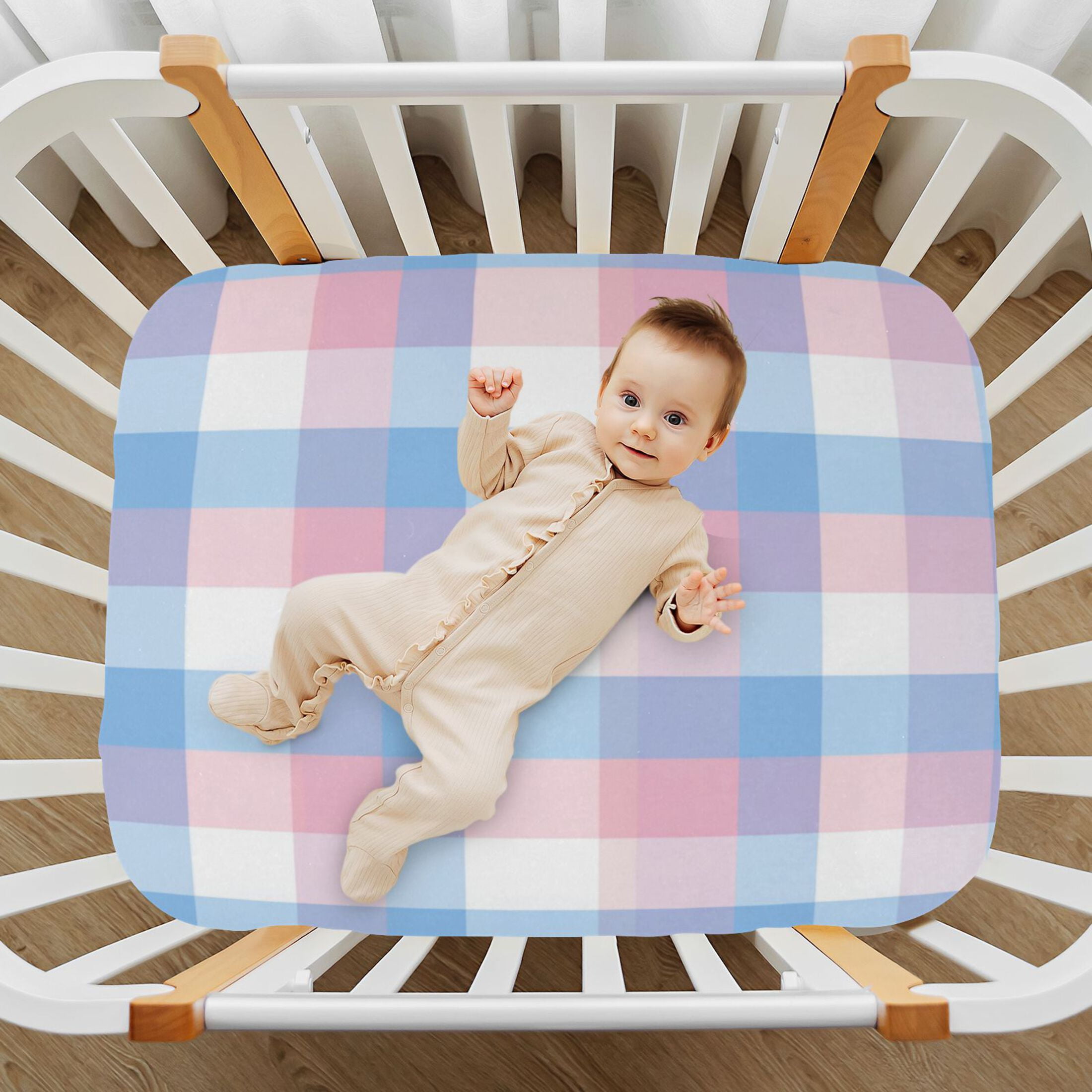 Breathable Fitted Crib Sheets Playard Sheet for Baby Soft Skin-Friendly Mattress Cover with Elastic Band All Seasons Blue and Pink Phone Wallpaper