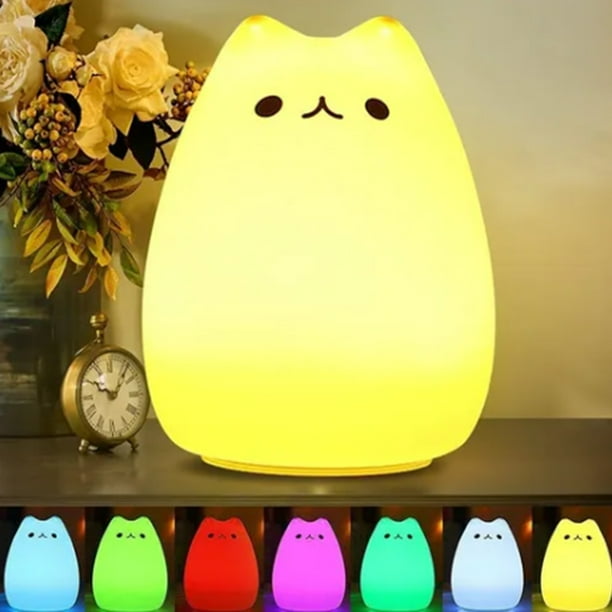 Luz de noche USB para bebé, linda luz de noche de gato, lámpara de noche LED de color, luz de noche para niños, durabilidad extendida