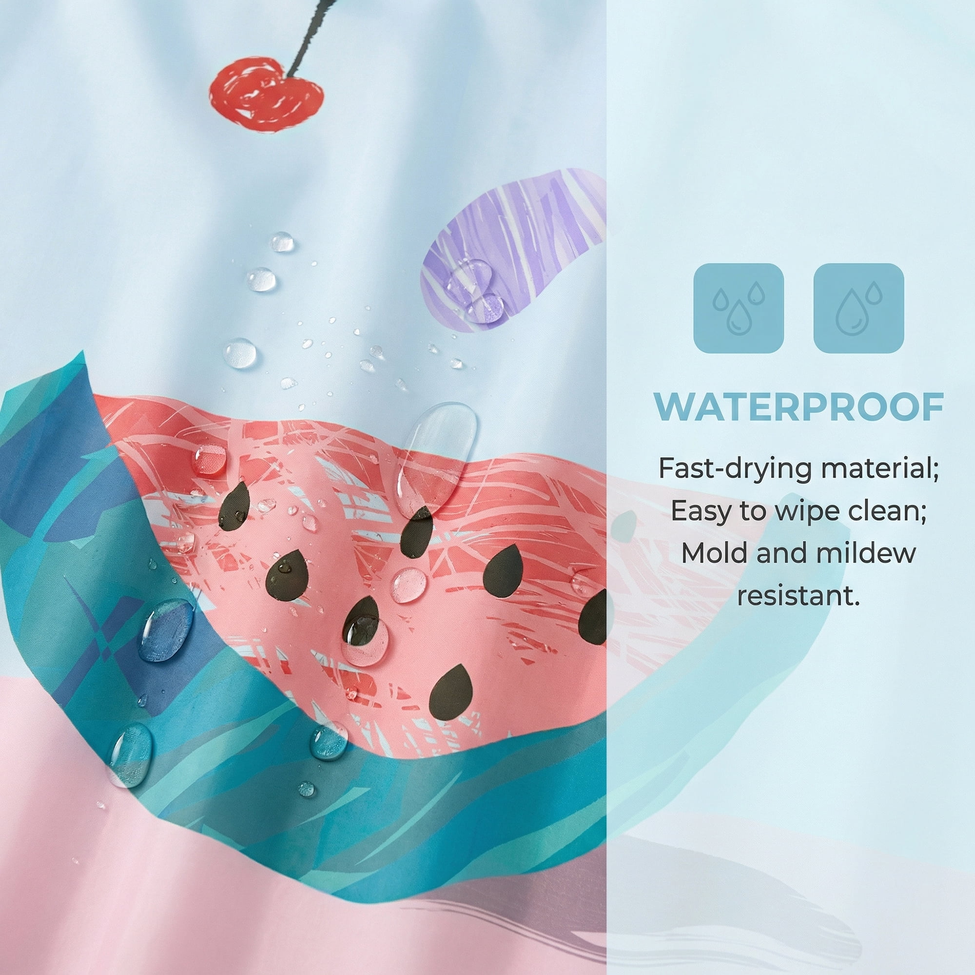 Unique Bargains Cute Print Shower Curtain Sets with Hooks Pink Watermelon 71"W x 71"L