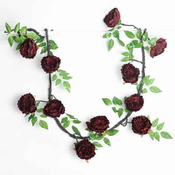 Efavormart 6 ft Wine Silk Peony Garland with Bendable Wire Vines Artificial Flower Garlands with Leaves for Wedding Decoration