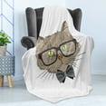 thumbnail image 4 of Geek Soft Flannel Fleece Blanket, Portrait Drawing of a Cat with Bowtie and Glassess with Urban Style Hipster Look Theme, Cozy Plush for Indoor and Outdoor Use, 70" x 90", Multicolor, by Ambesonne, 4 of 5