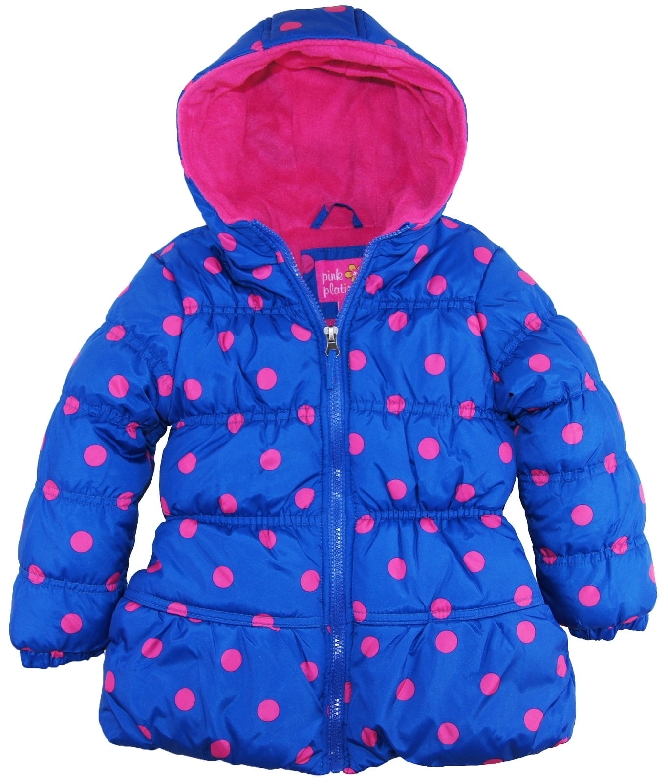 Pink Platinum Little Girls' Big Polka Dots Hooded Puffer Winter Jacket
