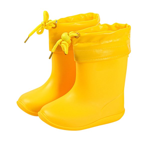 Xfvqtps Kids Child Rain Boots with an Elastic Boot Collar Adjustable Drawstring Solid Color Waterproof Non Slip Light up Rubber Sole Garden Shoes Outdoor EVA Rain Shoes for 2-9 Years Yellow