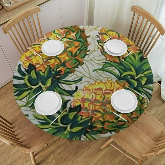 BCIIG Pineapples Round Tablecloth Stain Resistant Washable Indoor Outdoor Kitchen Dining Wedding Parties Elastic Edge 100% Polyester Fiber 31-35