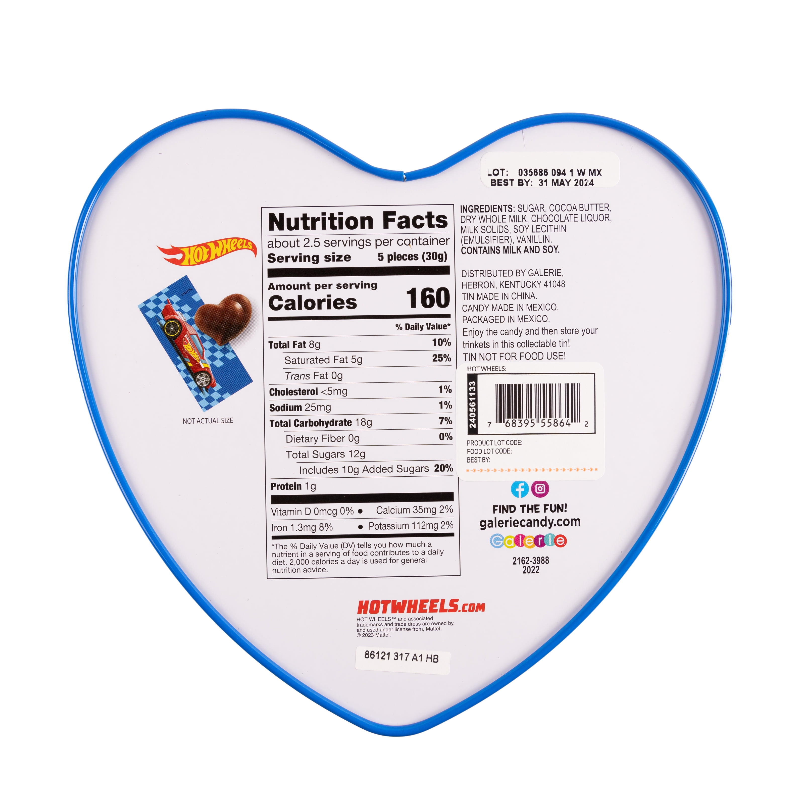 Hot Wheels Heart Tin with 10 pieces of Chocolate