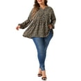 thumbnail image 2 of Agnes Orinda Women's Plus Size Floral V Neck Half Placket Casual Chiffon Blouse, 2 of 5