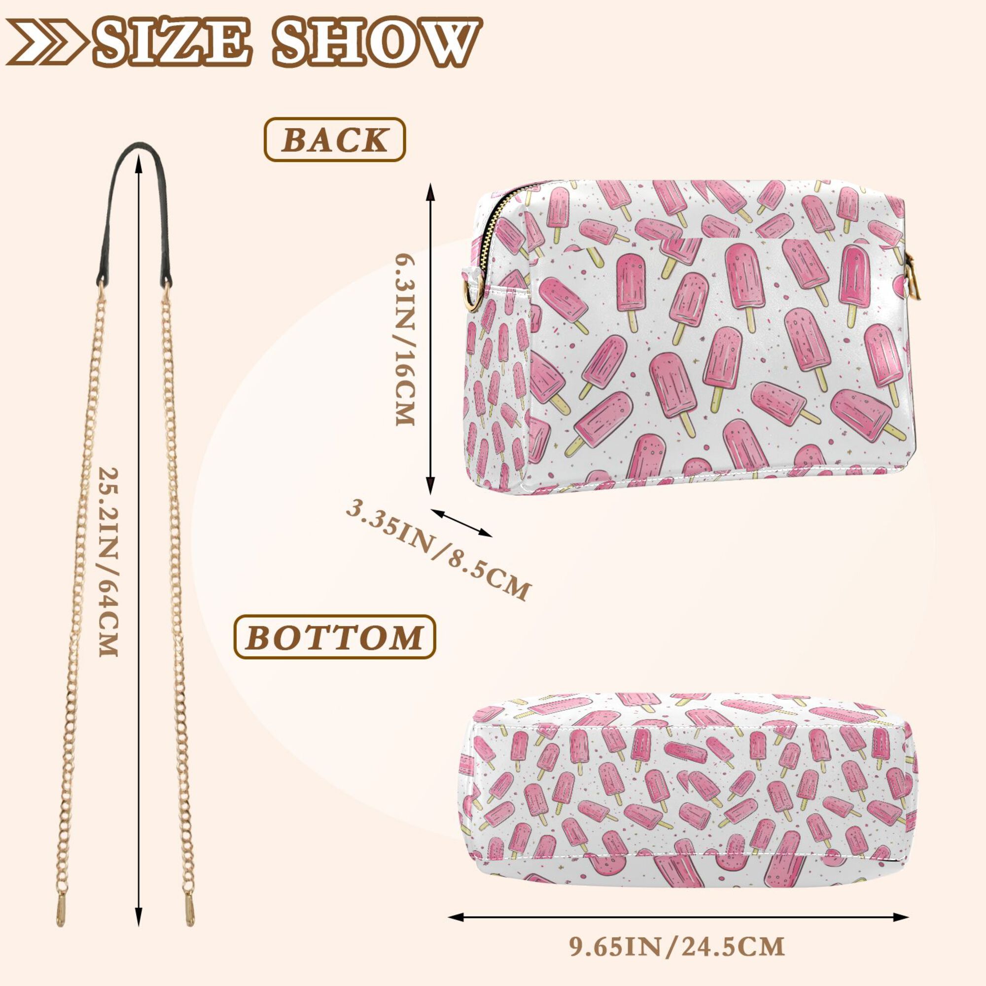 FORMRS Women Crossbody Purse with Chain Strap Vegan Leather Shoulder Handbag, Pink Popsicle Pattern