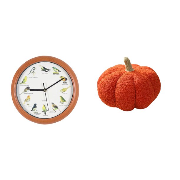 Reloj de pared,Reloj de pared con pájaro cantor Relojes de pared con pájaros,Relojes de pájaros con sonido Reloj decorativo que canta,Almohadas de calabaza de Halloween,Almohadas de calabaza