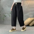 thumbnail image 3 of Lovskoo Womens Drawstring Elastic Waisted Pants Solid Color Wide Leg Straight Leg Baggy Long Pants Trousers with Pockets Black, 3 of 4