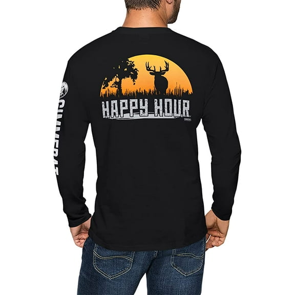 GIMMEDAT Happy Hour Buck Deer Hunting Long Sleeve T-Shirt Man Woman Gift Fun (Small) Black