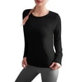thumbnail image 2 of Womens Plus Size Sports Shirt Round Neck Long Sleeve Patchwork Loose T-Shirt Blouse Tops  Yoga Sports Running Shirt Workout Top, Black/Blue S-XL, 2 of 6
