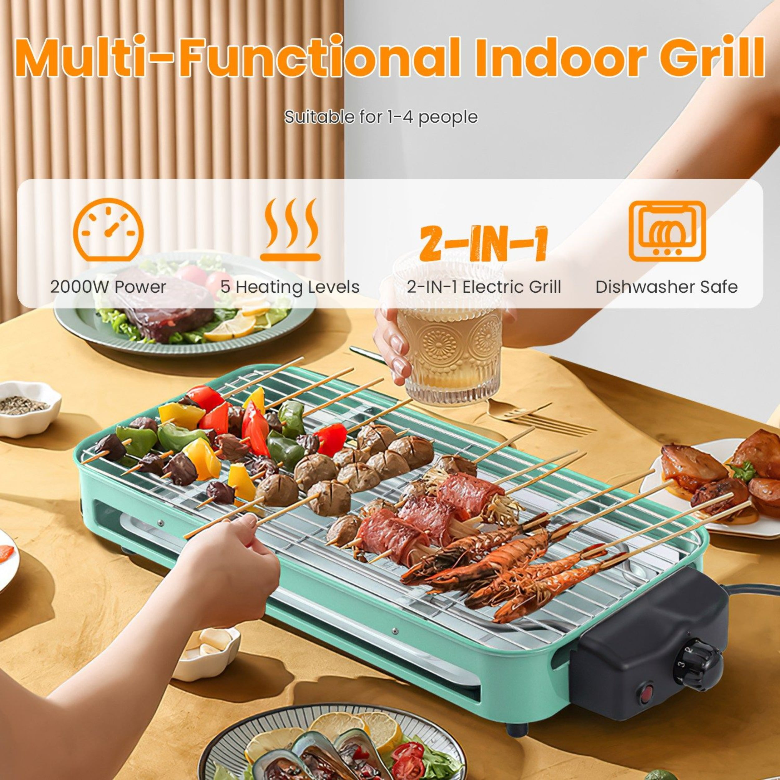 An Outdoor and Indoor Universal Two-in-one Electric Oven, with Quick Heating, 5 Temperature Settings, 3 Baking Trays, and The Ability To Be Washed in A Dishwasher, Suitable for Family Gatherings.