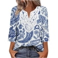 thumbnail image 2 of Royisotas 3/4 Length Sleeve Womens Tops Boho V Neck Lace Shirt Trendy Blouses Dressy Casual Vacation Shirts S-2XL, 2 of 9