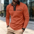 thumbnail image 2 of GrmtClth Polo Shirts for Men Quarter Zip Lapel Long Sleeve Slim Fit Stylish Daily Business Casual Golf Tops Orange 3XL, 2 of 9