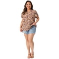 thumbnail image 3 of Women's Plus Tops Floral V Neck Tulip Sleeve T-Shirt Tee Summer Top 3X Yellow Pink, 3 of 6