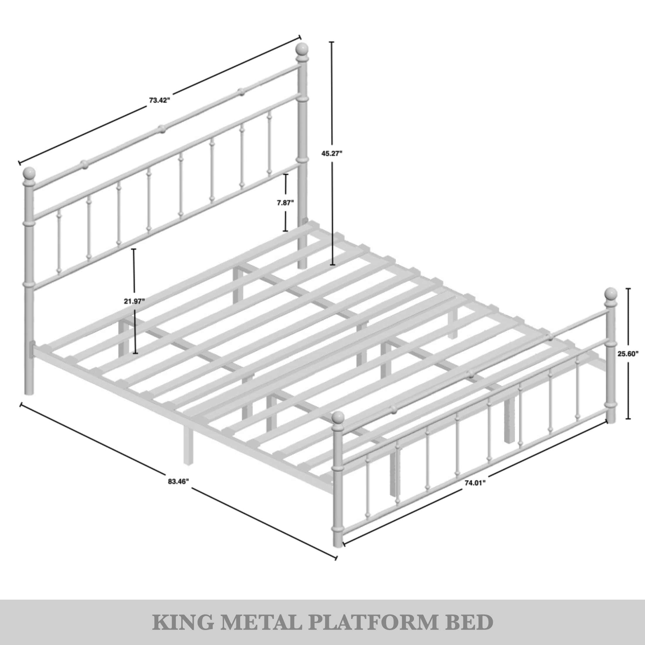 Castle Place Minimalist Modern King Size Metal Platform Bed, White