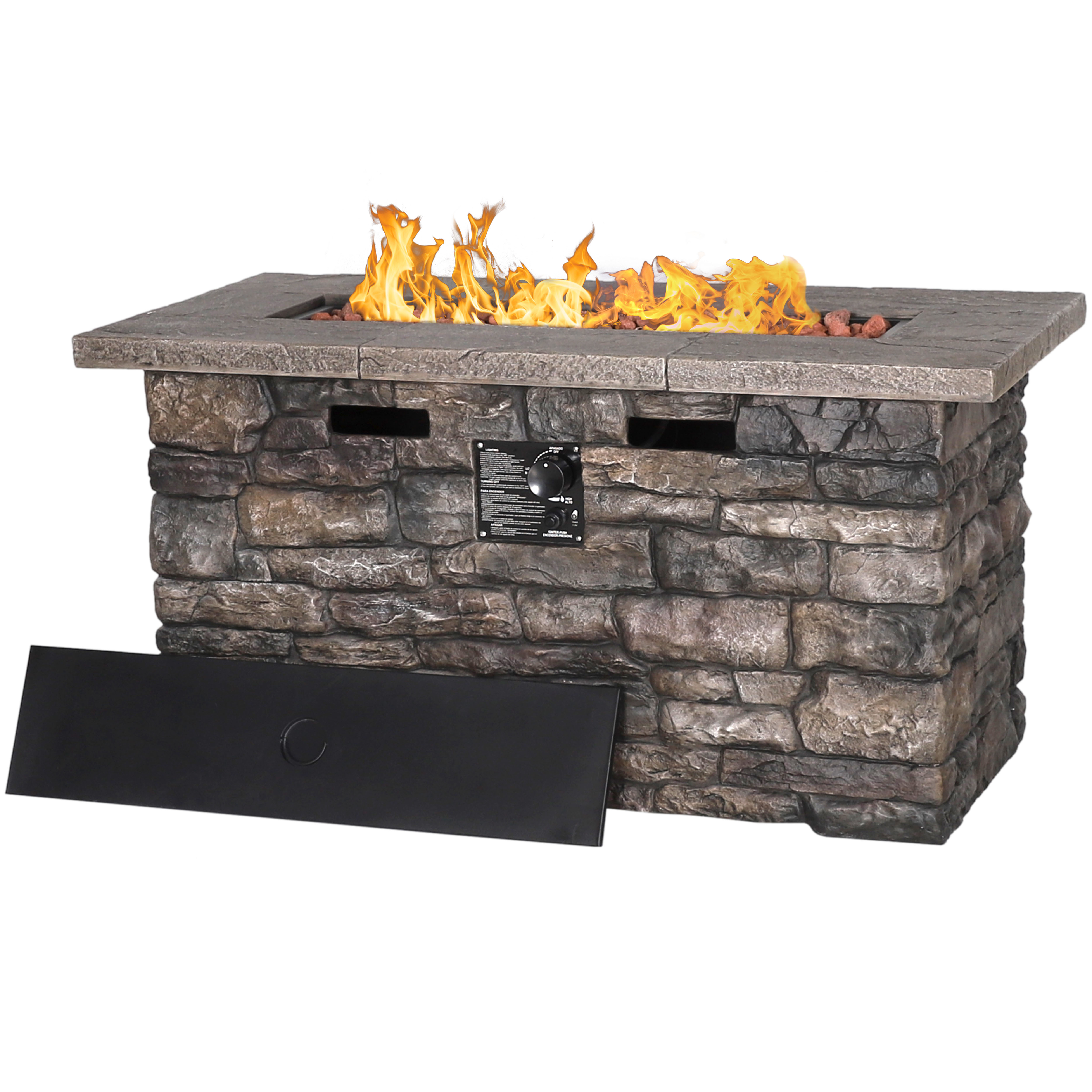 VEIKOUS Propane Gas Fire Pit Table with Lid, Cover and Lava Rocks