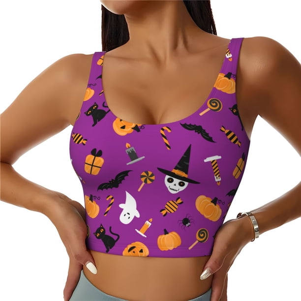 Fotbe Halloween2 Sujetador Deportivo Largo sin Aros para Mujer con Almohadillas y Soporte Medio, Transpirable y Absorbente, Camiseta Tipo Chaleco o Tank Top-X-Large