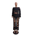 thumbnail image 5 of Idoravan Women Sets Clothing Clearance Womens Casual Fashion Sexy Hollow Out Solid Color Off Shoulder Ripped Top Trousers Pants Set, 5 of 7