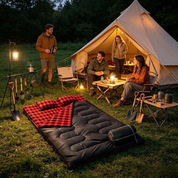 [Camping Sleeping Bag] Double Sleeping Bag for Adults with 2 Pillows 2 Person Sleeping Bags Camping XXL Queen Size Two Person Sleeping Bag for Cold Weather