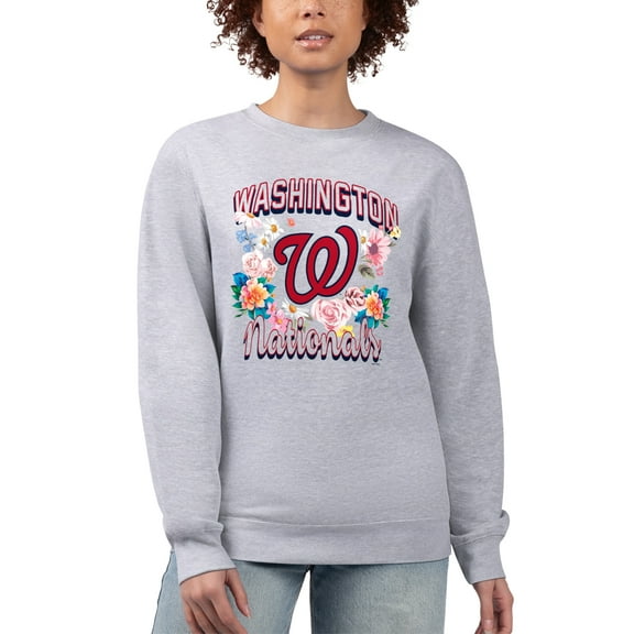 Women's G-III 4Her by Carl Banks Heather Gray Washington Nationals Flowers Graphic Pullover Sweatshirt