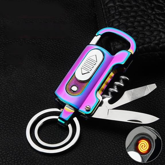 Electric USB Keychain,Purple (LED Power,Type-C) Rechargeable Lighter Outdoor Windproof