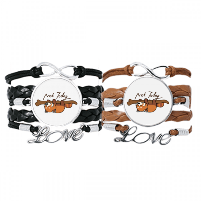 Panda Red Raccoon Bed Art Deco Fashion Bracelet Hand Strap Leather Rope Wristband Double Set