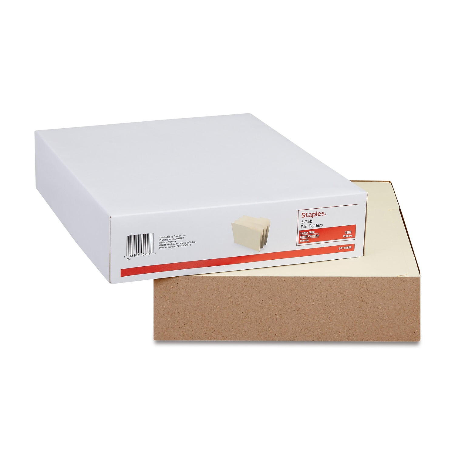 Staples File Folders 3-Tab Right Position Letter Manila 100/Box (116822)