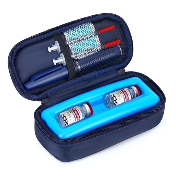 SUNMON Insulin Vials Cooler Travel Case - TSA Approved Diabetic Vial Cooling Medical Bags with Protective Ice Brick, Refrigerated Diabetes Supplies Organizer, Small Bottle Carrying Storage（Blue）