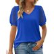 thumbnail image 1 of Blusa holgada informal con cuello en V y mangas abullonadas para mujer en color azul real, talla L, estilo veraniego, 1 of 6