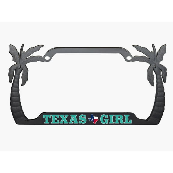Texas Girl Palm Tree Style Metal License Plate Frame Personalized/Car Accessories Car Tag Holder Cover (Black/Turquoise)