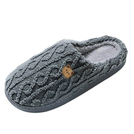 

OJSFQUFP Women s Indoor Slippers Soft Bear Pattern Plush Slippers Super Cute & Insulated Effortless Slip On for Cozy Winter Nights Flat Fuzzy Shoes Pantuflas Para Mujer Dark Gray 44