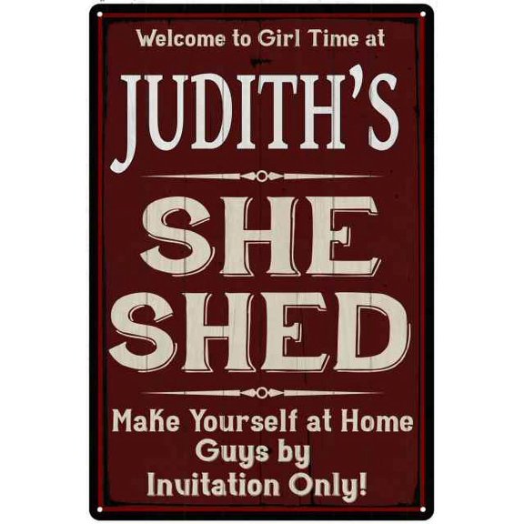 JUDITH'S She Shed Red Sign Lady Cave 8 x 12 High Gloss Metal 208120088067