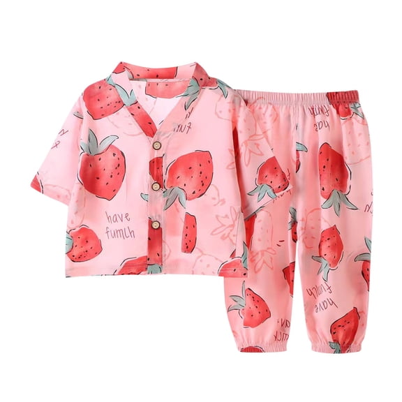 Kids Toddler Girls 3/4 Sleeve Lounge Sets 2 Piece Casual Outfits Button Down Tops Pants Summer Fall Cotton Cute Clothes 1 Years, Watermenlon Red