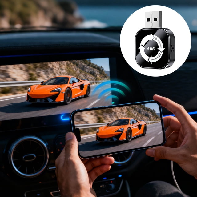 BotaniNest 4 In 1 Wireless CarPlay Android Auto Adapter USB C For Seamless Smartphone Integration And Enhanced In Entertainment