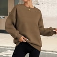 thumbnail image 2 of ManxiVoo Women's Crewneck Sweatshirt Long Sleeve Loose Fit Casual Pullover Top Spring Fall Essentials S Size Khaki, 2 of 6