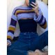 thumbnail image 3 of VISgogo, suéter de punto a la moda para mujer, Tops cortos de manga larga de Color a rayas en contraste, jerséis salvajes informales de primavera VISgogo  moda, 3 of 9