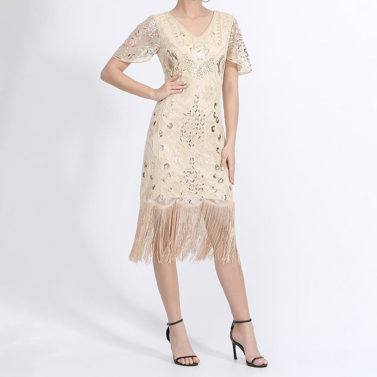SXcggal Plus Size Vintage Fringed Personality Vintage Sequin Beaded Tassels  Hem Flapper Dress For Women Basic Casual Unique Women's Costume Dress UP  Party - Walmart.com