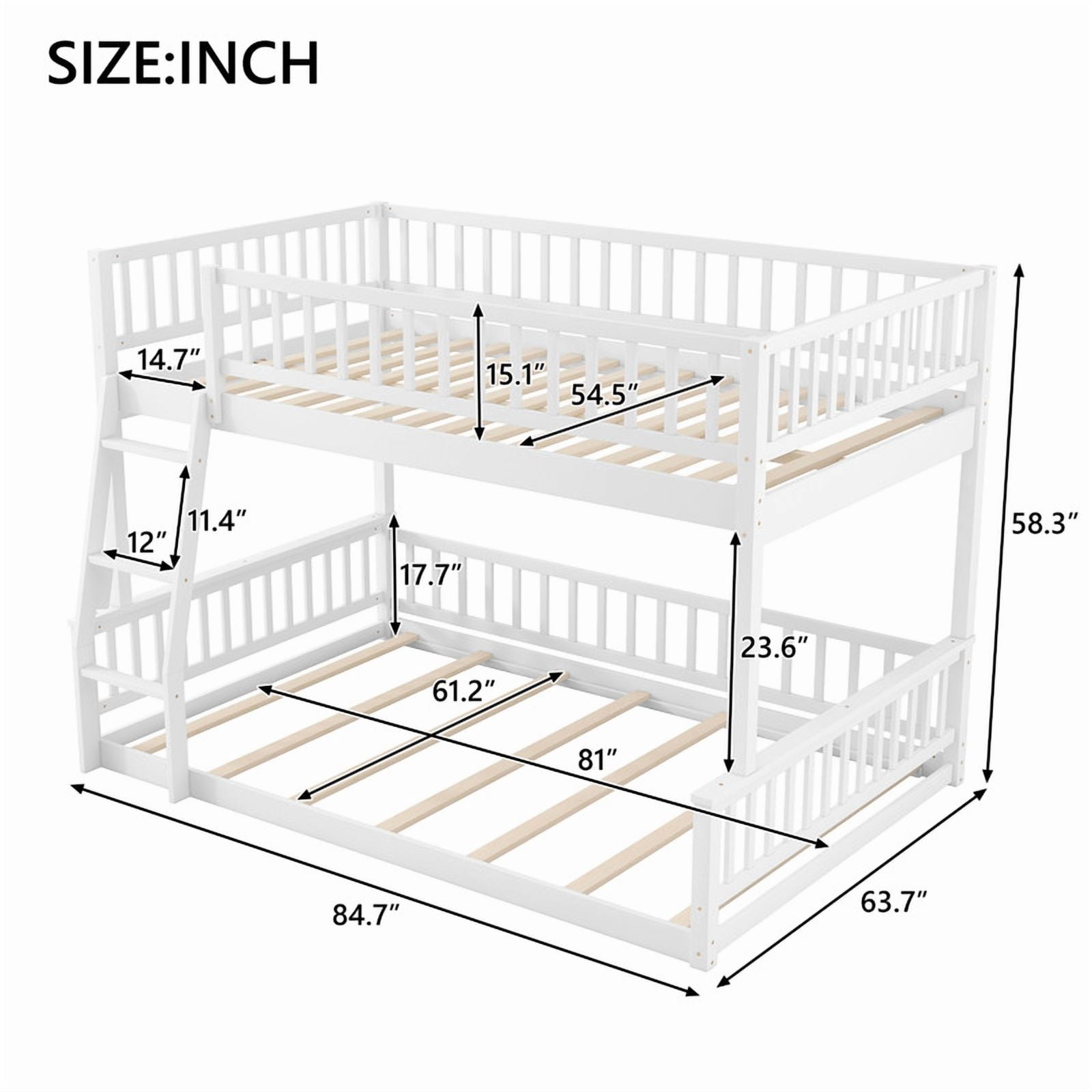 Full XL-Over-Queen Size Wooden Kids/Teens Bunk Bed with Ladder and Guardrails, Minimalist Designed Detachable Bed Frame