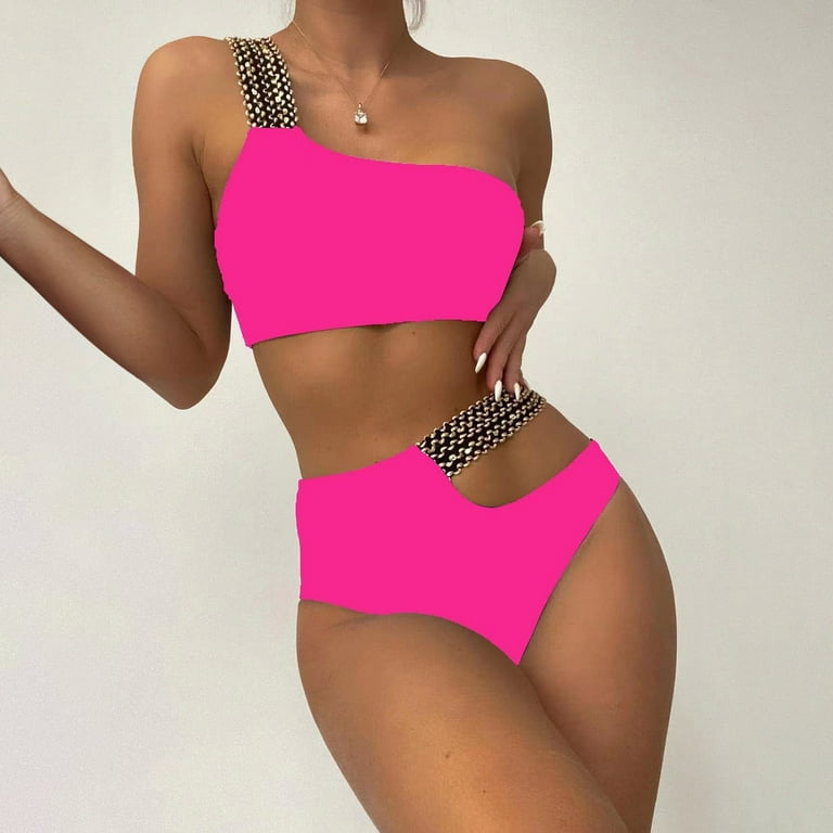 PMUYBHF Female July 4 Women's Bikini Swimsuits High Waisted Thong Split  Bikini Ribbon Swimsuit for Seaside Fun Pink XL