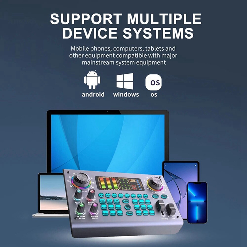 Professional Podcast Live Sound Card DJ Mixer Audio Mixer Equipment for PC Recording Singing Streaming Gaming