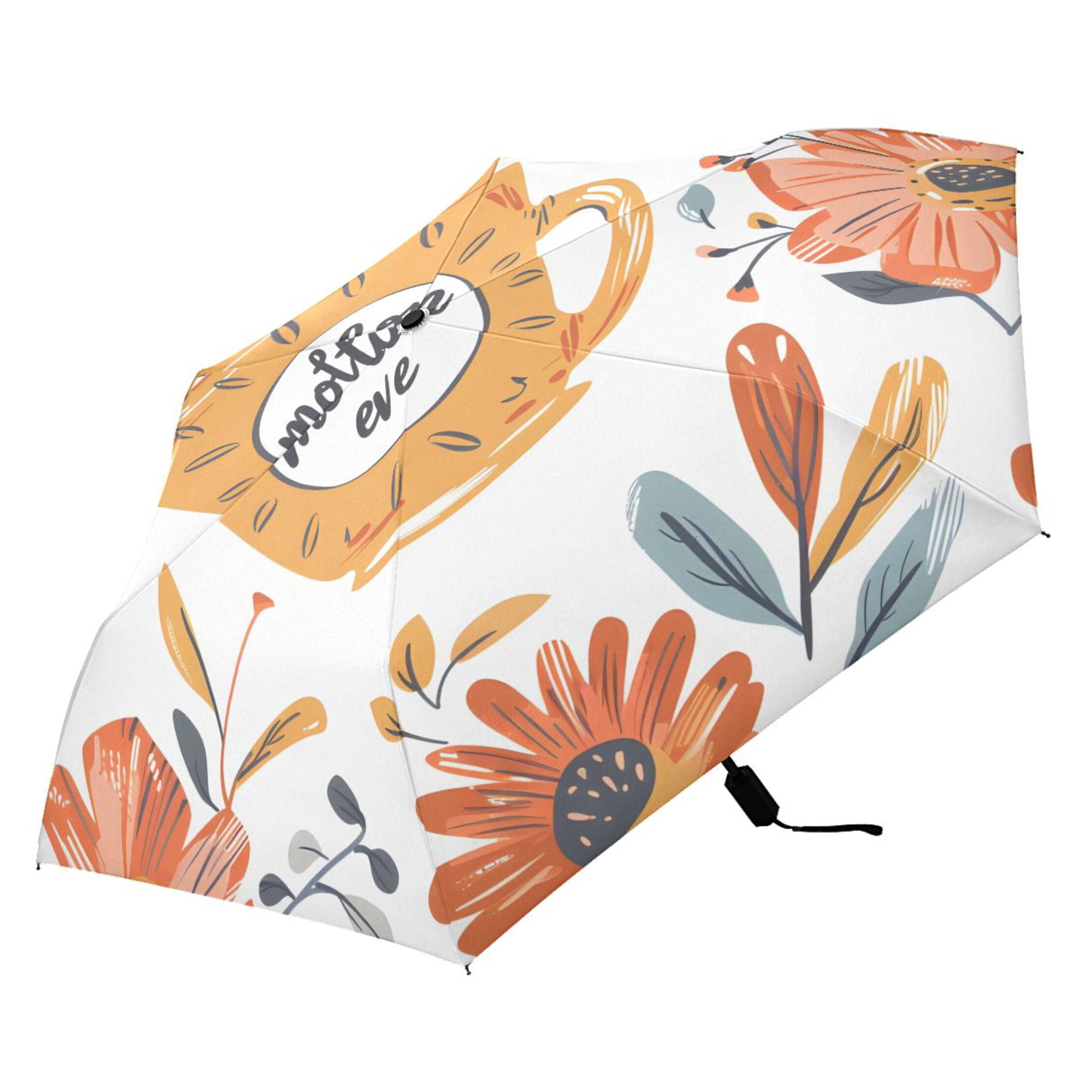 Cup with Flowers Compact Sun Umbrella Windproof Travel Umbrellas for Rain Strong Portable UV Protection
