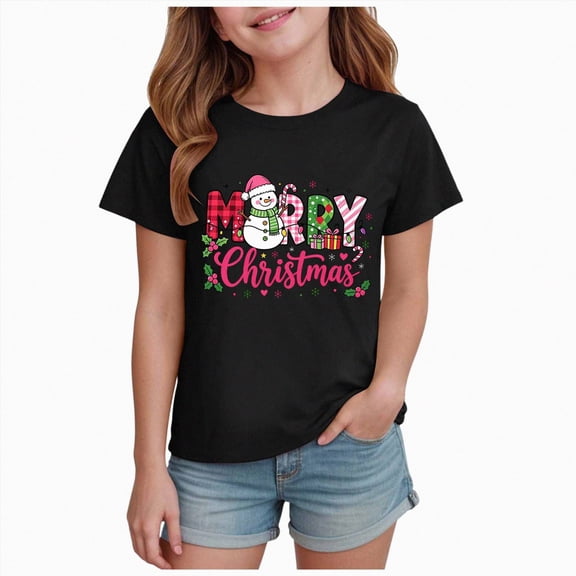 WUANDIXFA Toddler Boys Girls Christmas Shirt Cotton Soft Short Sleeve Tops Cute Fashion Crewneck Kids Graphic T-Shirts,Black,2-3 Years
