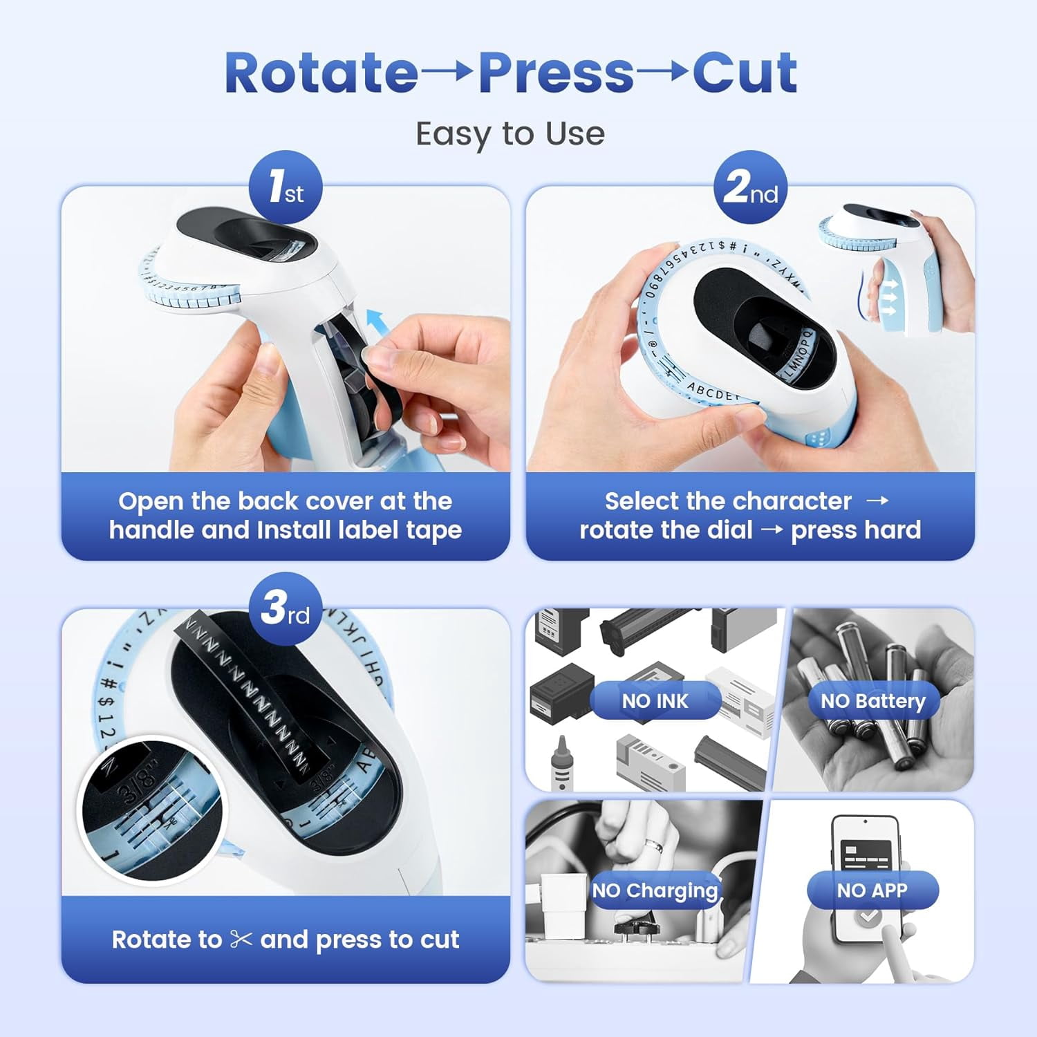 Embossing Label Maker, Manual Label Maker Printer with 6 Rolls Emboss Tapes, Handheld Label Printer for Organizing, Small Old School Label Printer for Home Kitchen Office and DIY