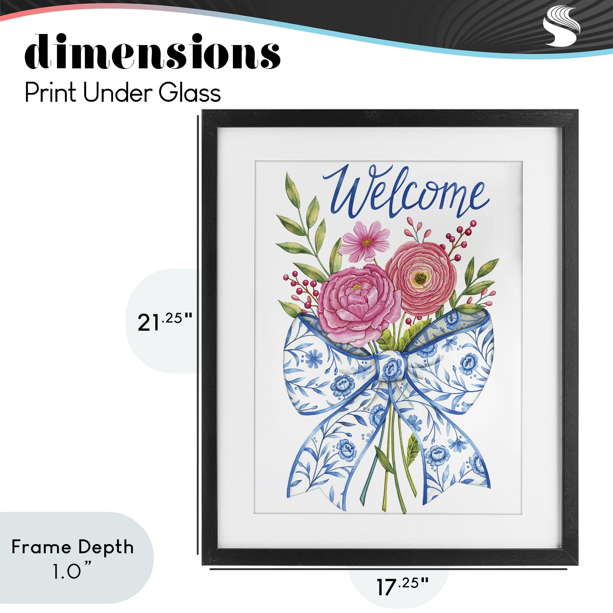 Stupell Industries Bow & Flowers Welcome Black Framed Print Under Glass, design by Deb Strain